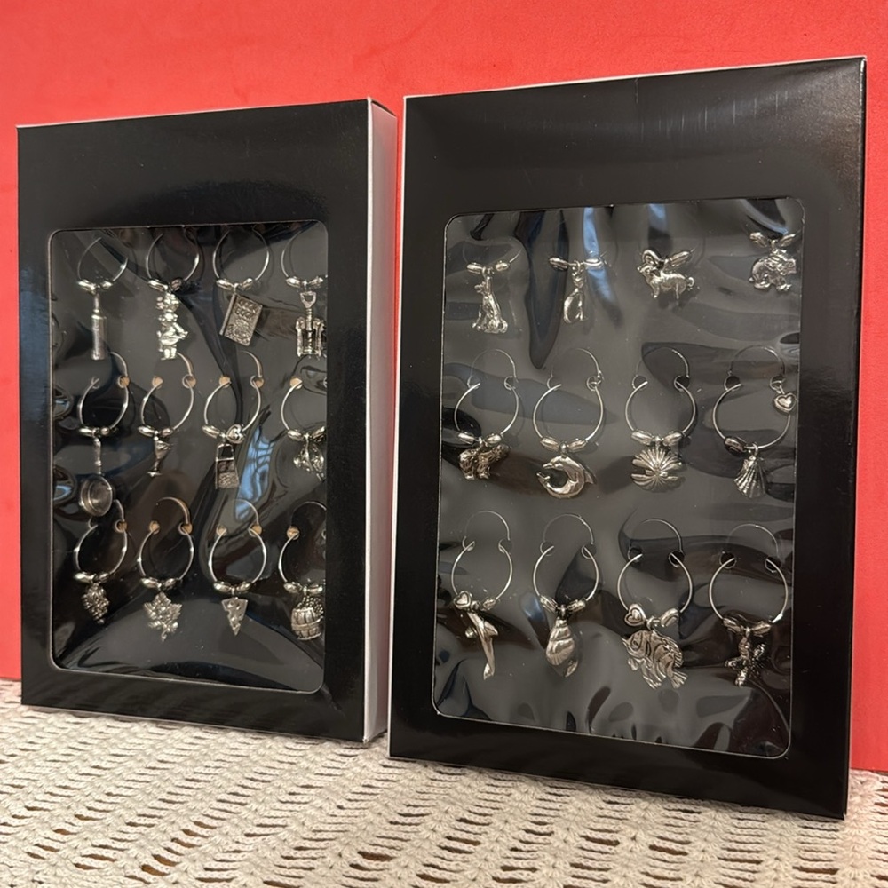 Silver Wine Glass Charms Set